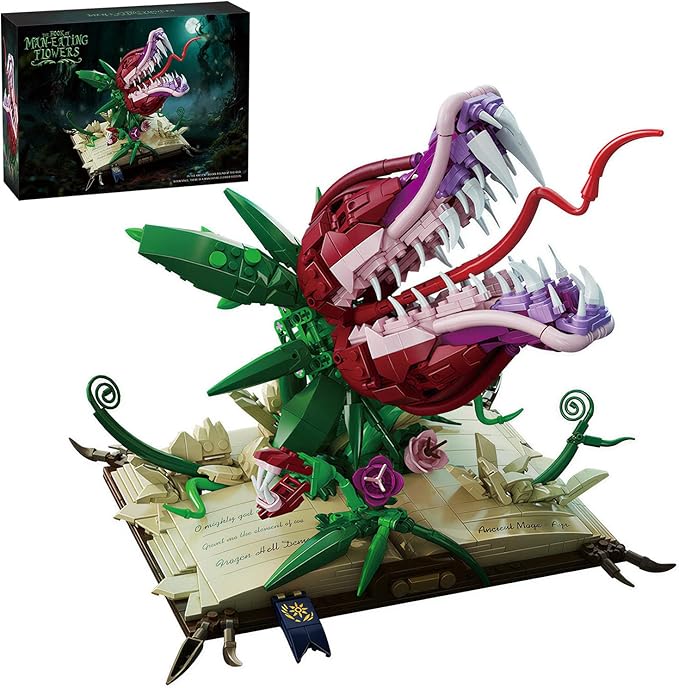 Ancient Magic Book &amp Cannibal Flower Building Set Fantasy Monster Plant Model Kit for Adults Articulated Venus Flytrap on Spellbook Gothic Home Decor Gift