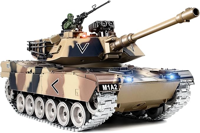 1:18 RC Tank 2.4G US Metal M1A2 Remote Control Tank That Shoot BBS Model Toys Army Toy with Smoke Lights Sound and RecoilMilitary RC Vehicle for Adults and Kids 6+ Year Old