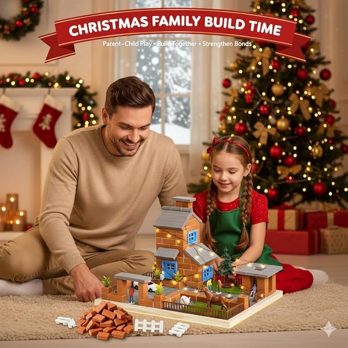 Brick and Mortar Construction Set DIY House Building Kit for Kids Realistic Mini Bricks STEM Building Toy Creative Engineering Toy for Boys and Girls