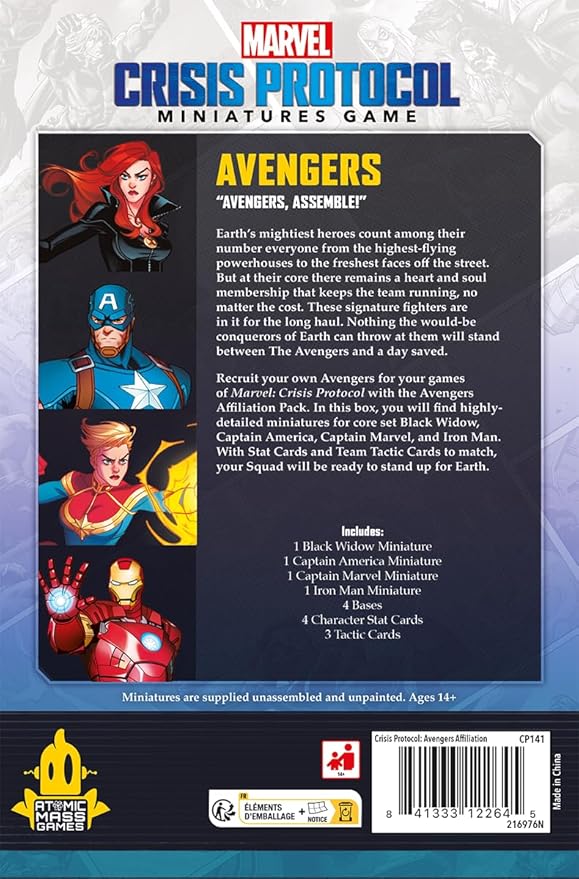 Marvel: Crisis Protocol Avengers AFFILIATION PACK - Earth's Mightiest Heroes in One Box! Tabletop Superhero Game Ages 14+ 2 Players 90 Minute Playtime Made by Atomic Mass Games