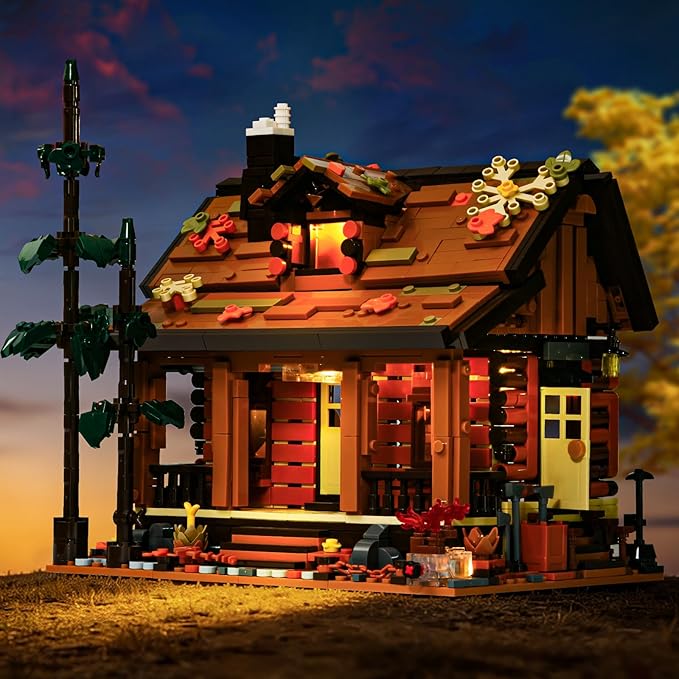 Wood Cabin Building Blocks Set for AdultsForest Wooden House Building Toys with LightLog Cabin Construction KitsHome Decor Gifts for Adults and Teen 14+(1969Pcs)