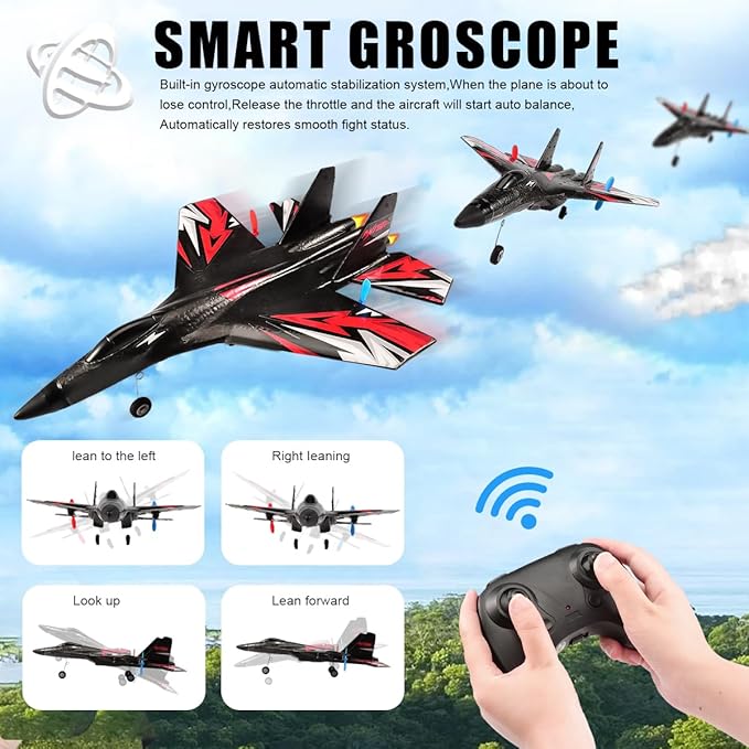 New Upgrade SU27 RC Airplane Remote Control Fighter Toys 2.4GHz 6-axis Gyro Stabilizer RTF Glider Aircraft Plane with 2 Batteries Easy to Fly Outdoor Toy for Adults Kids Beginners Boys
