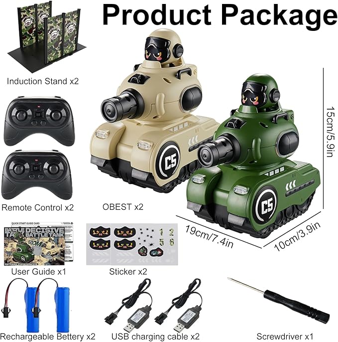 Remote Control Battle Tanks RC Battle Tanks with Infrared System Hobby RC Cars RC Tank that Shoots with HP Station Military Army Toys Christmas Birthday Gifts for 6-12 Year Old Boys Girls 2 Pack