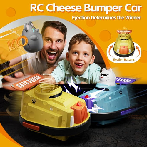 2 Pack Remote Control Car RC Ejecting Bumper Car for Kids Cat and Rat War Cheese Bumper Car Car Toys for Ages 5-7 Christmas Birthday Gifts Toys for 3 4 5 6+ Year Old Boys Girls