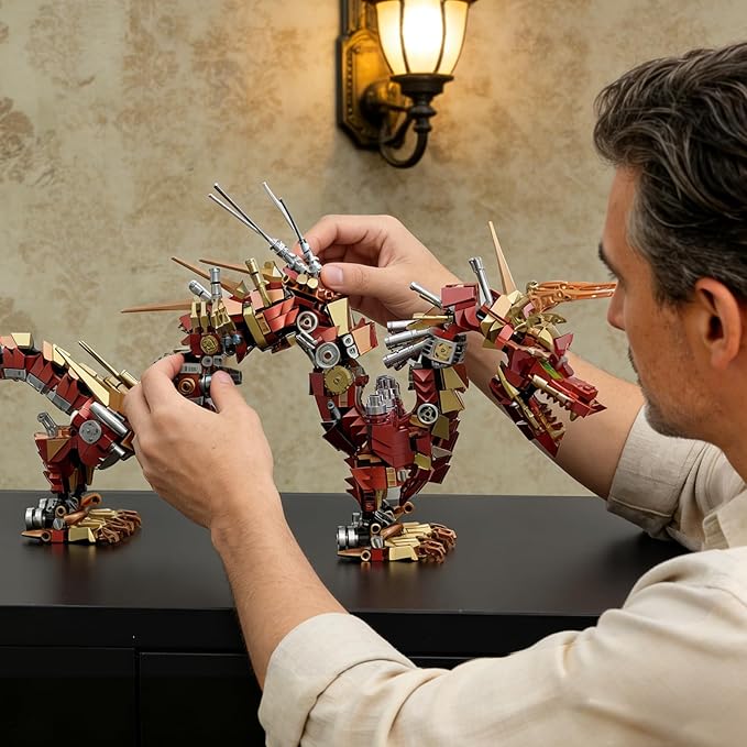 Mechanical Dragon Building Set for AdultsAnimal Dragon Model for Home DecorConstruction Building Block ToyCreative Gift for Teens 14+