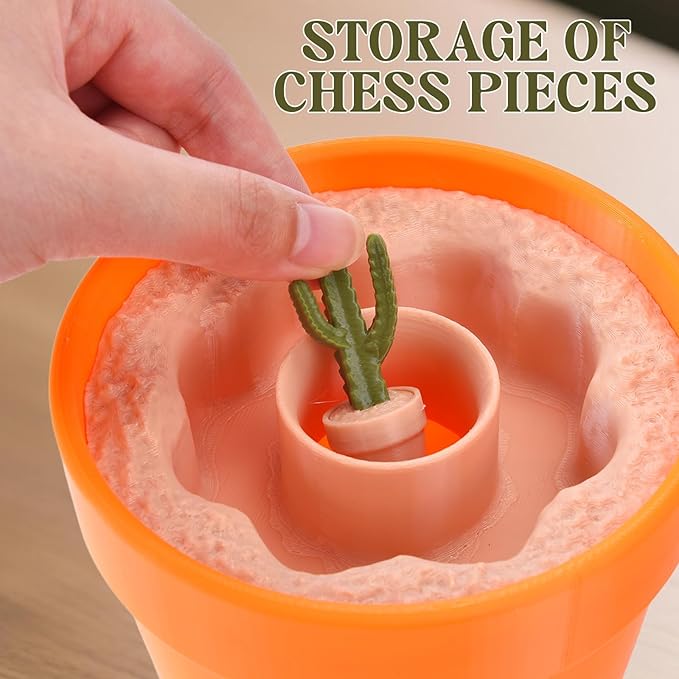 Cactus Chess Set - 3D Printed Cactichess - Roll Up Portable Travel Chess Board - Easy to Store Cactus Magnetic Chess Set Fun Chess Gift for Plant Lovers