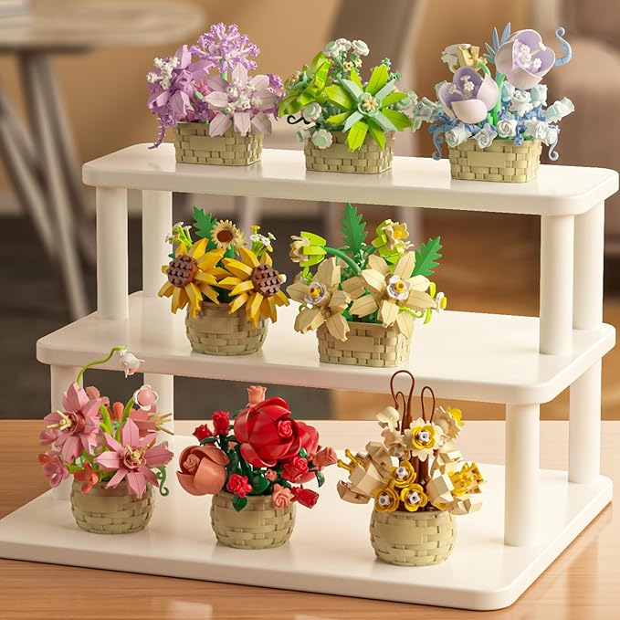 8 Pieces Flower Block Set Plant and Succulent ToysBirthday Gift for Women and Girls As a Decoration or Adult Block Toy