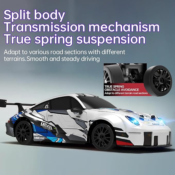 1:24 Scale RC Drift Race Car – 20km/h 4WD High Speed Dual Batteries 50+ Min Play 2.4GHz Remote – Multi-Surface Drift Tires + LED Lights Gift for Adults Boys and Girls