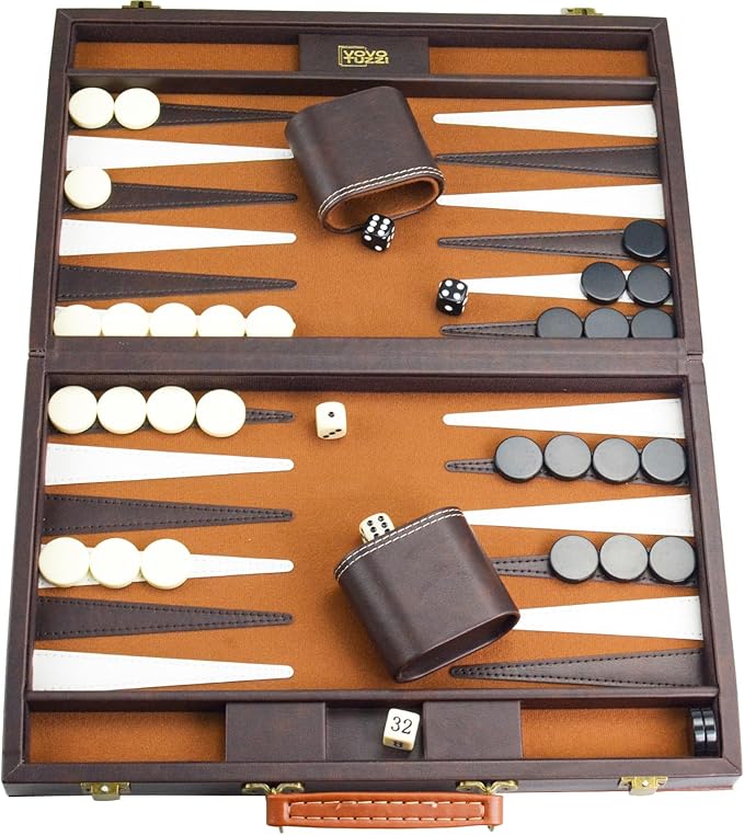 Premium Backgammon Set Backgammon Sets for Adults15 Inches Backgammon Board Games for Adults and Kids Travel Backgammon Set Strategy Game Checkerboard Design Brown