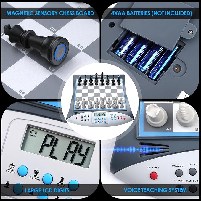 Electronic Chess Set with Voice Teaching System Magnetic Computer Chess Game Great Partner for Beginners &amp Improving Players Electronic Chess Board Grows Your Chess Skills