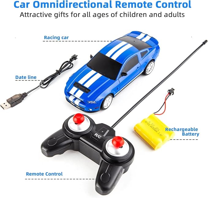 BDTCTK Remote Control 1/24 Ford Mustang Shelby GT500 RC Model Car Toys for 6+ Kids and Adults Blue