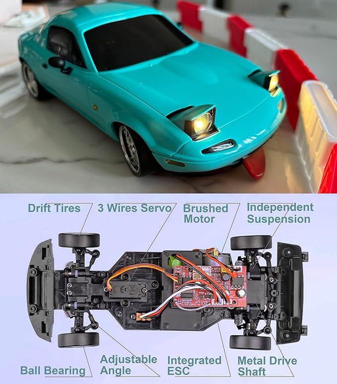 RC Drift Car 1/18 Scale LDRC Drift Car with Gyro Hobby RC Car for Adult RWD Drifting 2.4 GHz Gyroscope Proportional Throttle Steering Metal Drive Shafts Blinking Headlights LD1804