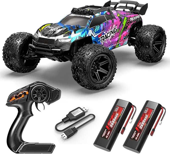 RC Car for Adults Boys 1:8 Scale 50KM/H High Speed Vehicle with 2.4 GHz Remote Control Waterproof Off-Road Monster Truck 2 Rechargeable 2600mAh Batteries Racing Car Toys