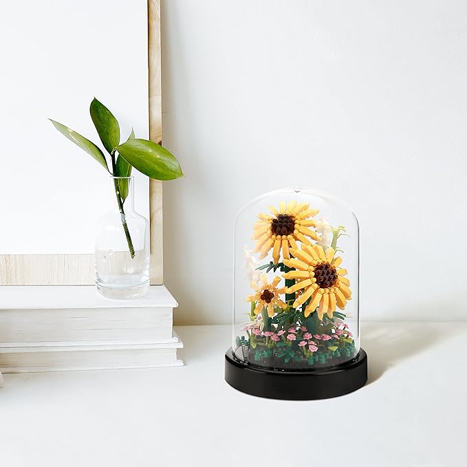 Sunflower DIY Building Blocks Kit - 545 PCS Botanical Flower Bouquet Micro Bricks for Adults and Ages 14+ Creative STEM Gift Home &amp Office Decor with Dust Cover