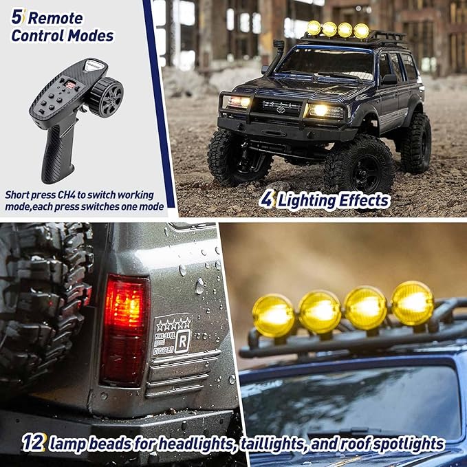 FCX18 FMS RC Crawler Toyota Cruiser 1/18 LC80 Offroad Trucks 4X4 RC Rock Crawler with Portal Axles LED Lights for Adults (Grey)