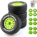 1/10 RC Short Course Truck Tires And Wheels With 12mm 14mm 17mm Hex 113mm 1/8 Rubber Tyres For 1/8 or 1/10 Scale On Road Car HSP Sonic 94102 GT PTG-2 Tamiya TT02 RC Racing Car 4PCS (Green A)