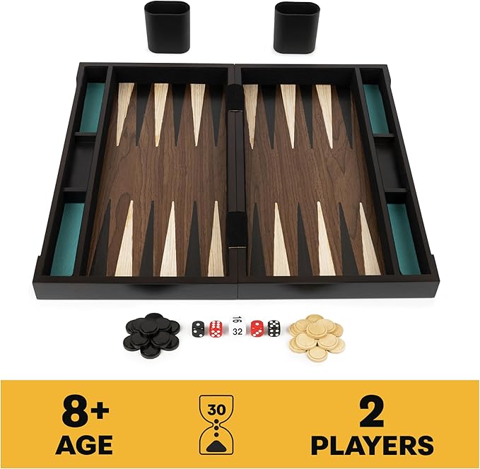 Spin Master Games Legacy Deluxe Wooden Backgammon Classic 2-Player Original Board Game Set with Cups and Dice for Kids and Adults Aged 8 and up