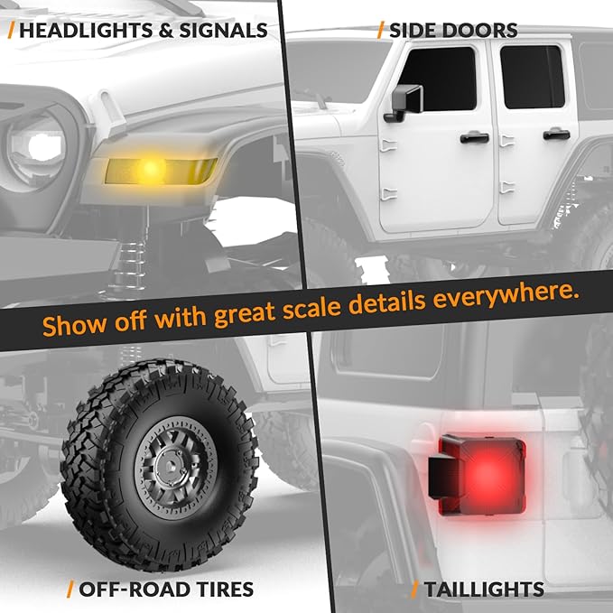 RACENT 1/24 RC Crawler 4WD Off Road All Terrain RC Monster Truck Rock Climbing with led Light Waterproof Hobby Grade Toys with 4 Batteries for Adults (White)