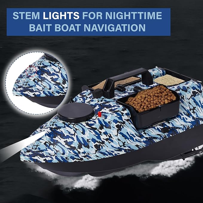 RC Bait Boat 546-Yard Range GPS Fishing Bait Boat with 4 Waypoint Auto Cruise 4.4lbs Capacity 3 Hoppers Dual Battery &amp Motor System