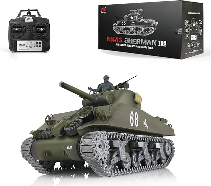 Heng Long US in Stock 1/16 Customized Pro Version 7.0 M4A3 Sherman RC Tank 3898 Barrel Retractable Idle Smoking 360° Rotating Turret Infrared Combat Lifting Barrel Light Sound BB Shooting
