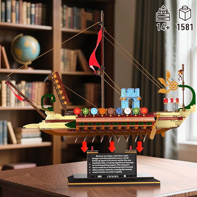 Mould King Ship Model Building Sets Collectible Display Vintage Ship Toys for Adults 10156 Classic Creative Ancient Roman Warship Model Christmas Birthday Gifts for Teens 14+ (1466 Pcs)