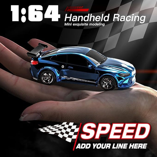 1:64 Scale Mini RC Drift Car 2.4GHz 4WD Full Proportional Model Vehicle with LED Lights Racing Sport Toy for Adults Teens (Blue)