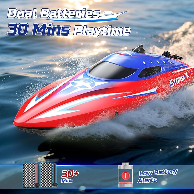 HOLYFUN Full Proportional Remote Control Boat for Kids &amp Adults 20MPH+ High-Speed Waterproof RC Boat 2 Battery(30 Mins) 2.4GHz Racing Boats Toy for Water Pool &amp Lake