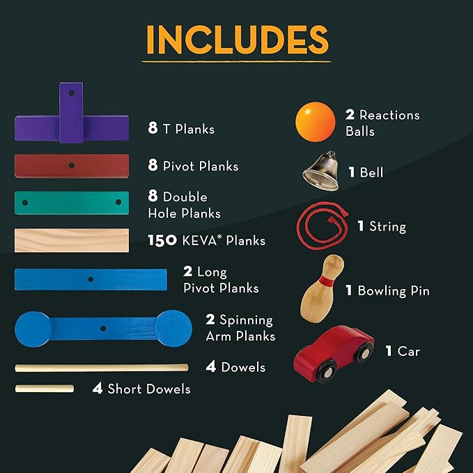 MindWare KEVA Contraptions Reactions Planks Building Toy - 178 KEVA Building Planks (191 Piece Set) - Free-Form Wood Building Set for Kids to Create Their Own Ball Maze – Ages 7 &amp Up