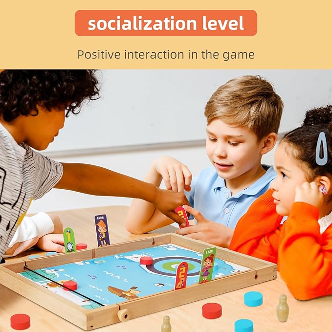 QZMTOY Large Fast Sling Puck Game Air Hocky Table Game Bowling Games -10 in 1 Family Games for Boys GirlsTeensAdultsWooden Hockey Board Game for 3+ Years Old Kids