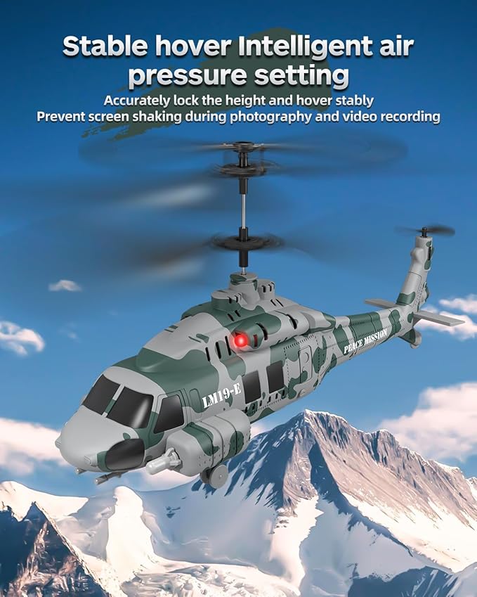 RC Helicopter LM19-E 2.4GHz Remote Control Helicopter with 10 Launchable Missiles LED Light Altitude Hold One-Key Take Off Indoor Friendly Army Toys for Birthday(2 Batteries)