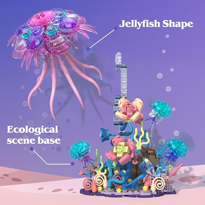 Enchanted Jellyfish Building Kit with Halloween &amp Christmas Festive Vibes 526 Pcs Underwater Creature Building Blocks Set