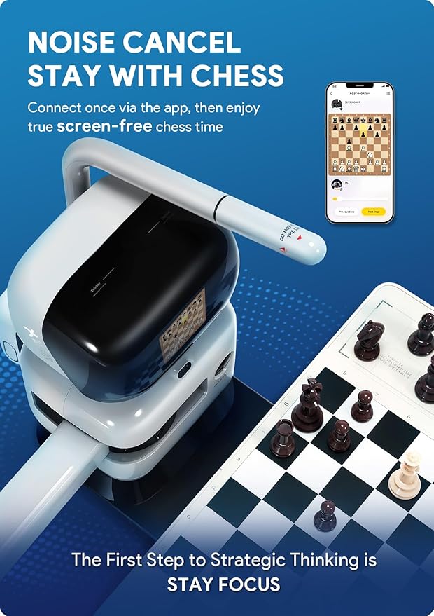 SenseRobot AI Chess Robot with Robotic Arm Electronic Chess Board for Kids &amp Adults 25 AI Levels 1200+ Exercises Voice Coaching Lichess Integration Wi-Fi OTA Updates
