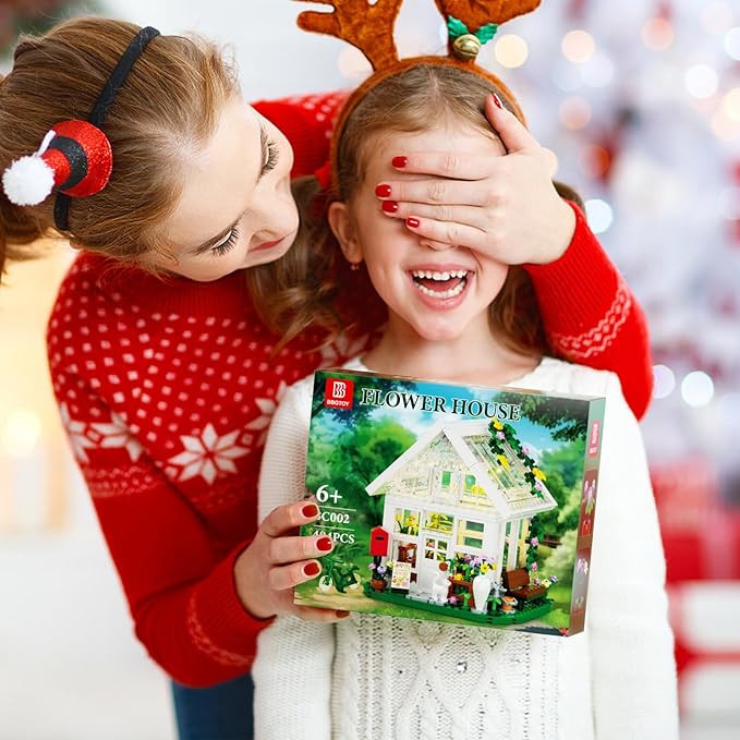 Girls Flower House Building Sets Compatible with Lego Friends Sets for Girls 8-12 Greenhouse Building Toys with LED Lights Garden House Model Christmas Holiday for Friends Kids Adults (484pcs)