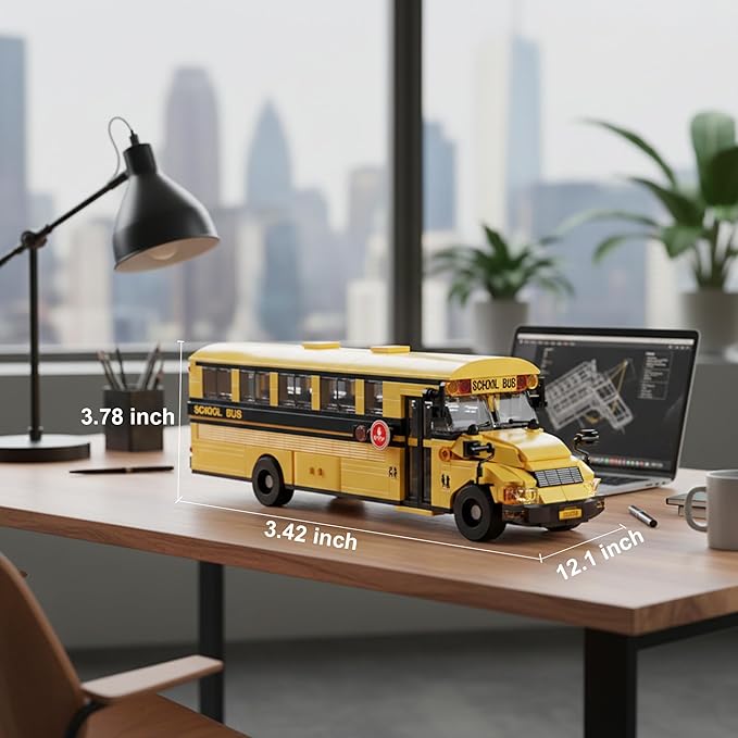 School Bus Building Block Set STEM Educational Construction Vehicle Model Compatible with Lego Yellow School Transport Bus Brick Kits Gift for Adults Teens 14+ 788 PCS