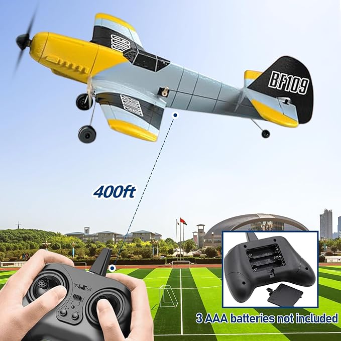 RC Plane 3 Channel Remote Control Airplane 6-axis Gyro Stabilizer BF-109 RTF RC Airplane with 2 Batteries Easy to Fly for Beginners Adults and Kids
