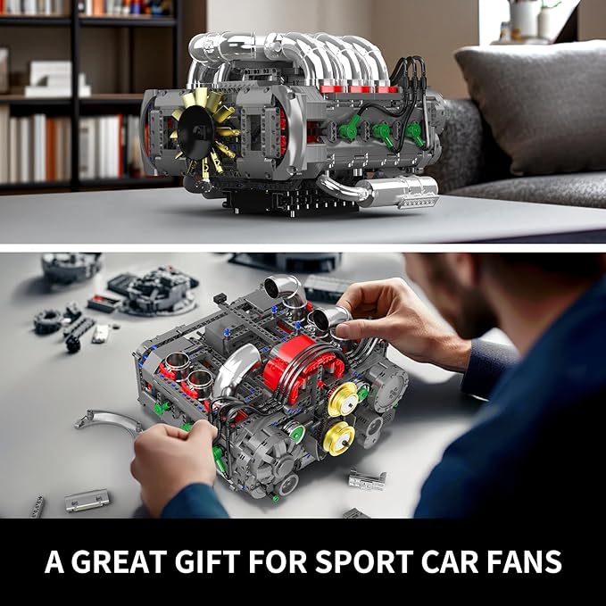 Mould King 10181 Boxer Engine Model Kit That Runs Build Your Own STEM Horizontally Opposed Model Engine Mini Engine for Adults with Battery Mechanic Engineering Construction Set (2718 PCS)