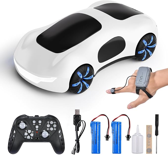 Remote Control Car Gesture Sensing RC Sunt Car 2.4GHz RC Drift Cars with Spray Light and Sound 360° Rotating Side Drifting RC Cars with 2 Batteries Birthday Gifts (White)