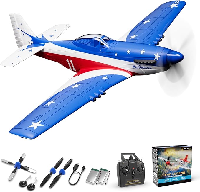 VOLANTEXRC RC Plane 4 Channel Remote Control Airplane P51d Mustang with Gyros Aileron Aerobatics 3 Modes to Fly for Adults &amp Beginners (Multi Color)