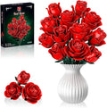 Red Rose Bouquet Building Set 12 Artificial Roses Flower Building Blocks for Adult Women Botanical Collection Home Decor Romantic Gift for Mother's Day Valentine's for Adults Girls (512 PCS)