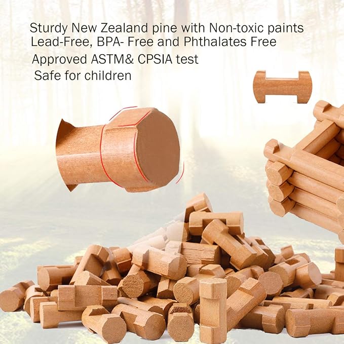 Joqutoys 170 PCS Classic Building Log Toys Wood Logs Set Set for Boy Creative Construction Educational Gift for Kids Ages 3+