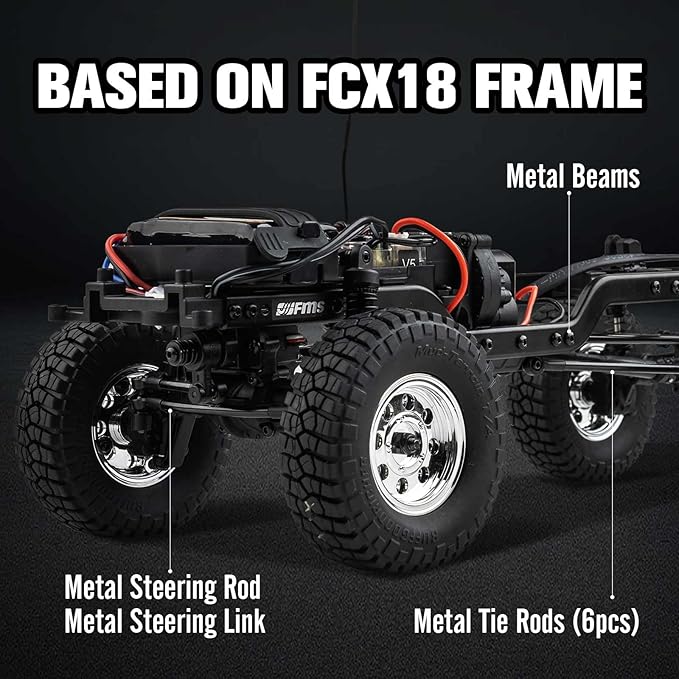 FCX18 FMS 1/18 Chevrolet K10 RC Truck Officially Licensed 4WD RC Crawler 2 Speeds Switch with LED Lights Off-Road RC Model for Adults (Yellow)
