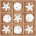 NIKKY HOME Beach Tic Tac Toe for Fun Starfish Sand Dollar Coastal House Coffee Table Decor Wood Board Travel Game 8.97 by 8.97-in Distressed White