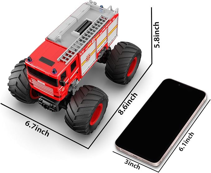 1/18 Remote Control Fire Truck Toy for Kids 2.4GHz RC Monster Truck Toy with LED Lights &amp Sound Rechargeable Electric Vehicle Gift for Boys Girls