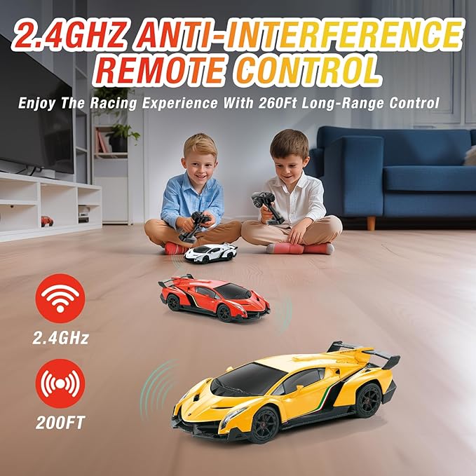 Lamborghini Remote Control Car for Boys 3-7 1:18 Scale Lambo Toy Car Official LicensedRC Drift Car 20Km/h with LED Lights 2.4GHz RC Cars for Adults Boys Girls 8-12 Birthday Gifts (Yellow)