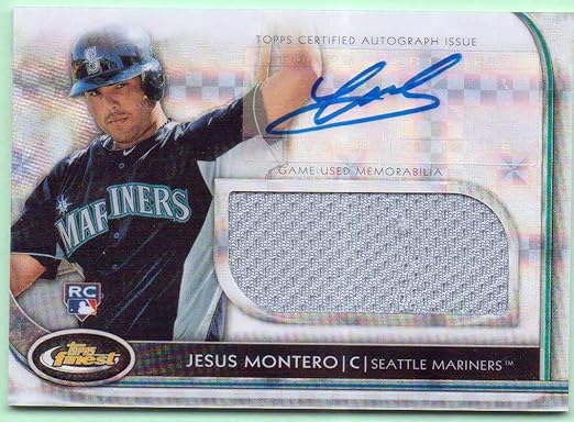 Jesus Montero 2012 Topps Finest Rookie Jumbo Relic Worn Jersey X-Fractor Autograph Rookie #AJR-JM - 040/299 - Seattle Mariners