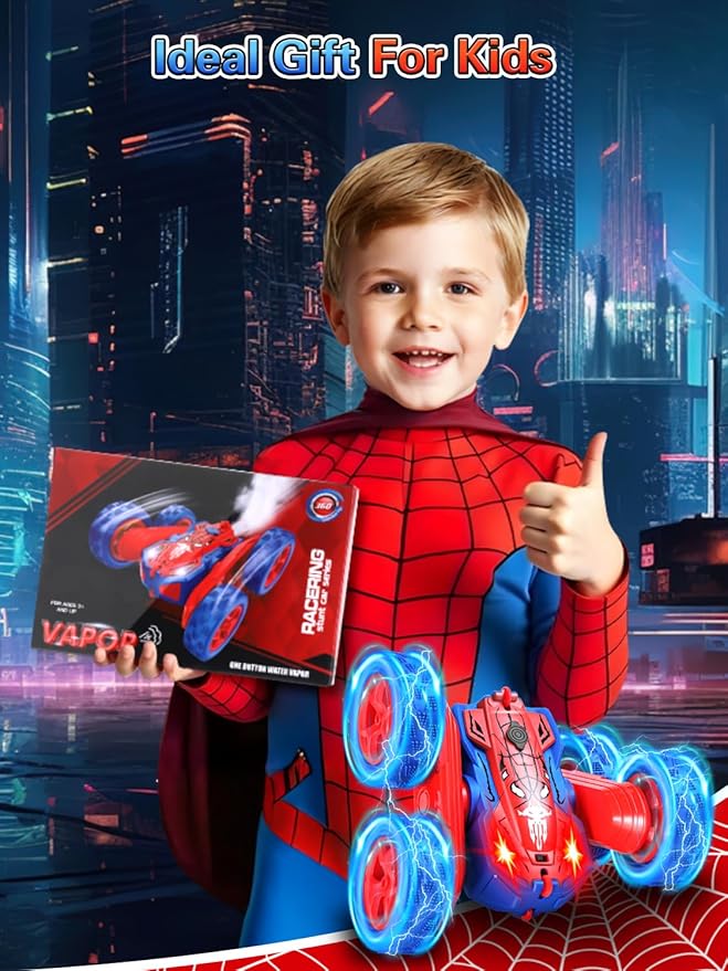 Spider Remote Control Car - 360° Flip RC Toys for 4 5 6 7 8 Year Old Boys 2.4Ghz Double Sided RC Stunt Car with Light Spray Birthday Xmas Gifts for Kids Age 4-6 5-7 8-12