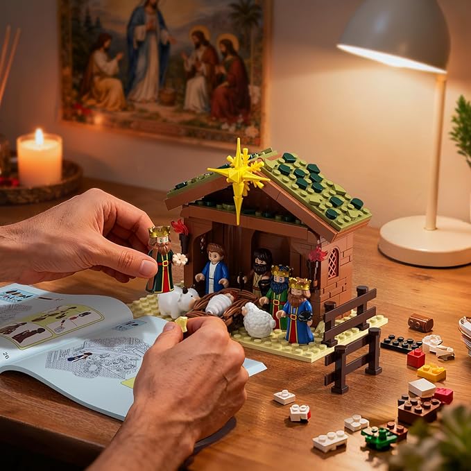 Jesus Building Block Set Easter Nativity Building Kit 252PCS Bible Story Jesus Figures Toys(Includes 6 Character Models) Gifts for Easter for Adults &amp Kids Boys Girls 6-12+