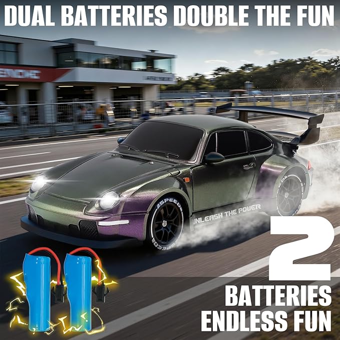 RC Drift Car1:24 Scale Remote Control Car 2.4GHz 20KM/H 4WD High Speed RC Cars for Kids with LED Light Two BatteriesDrifting TiresRacing Vehicle Toy for Adults Boys Girls Purple