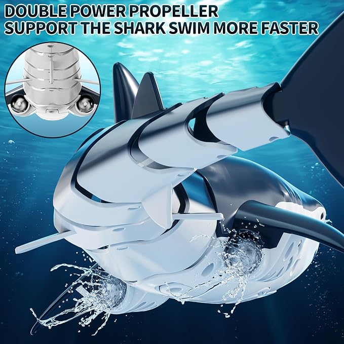 2.4GHz Remote Control Shark Toys for Boys1:18 Scale High Simulation Shark Toys with Light &amp Spray RC Sharks for Pools &amp Lakes Toy Shark Boat Gift for 4 5 6 7 8 9 Year Old Kids Boys Girls