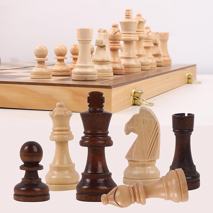 15 Staunton Chess Set with Travel Case - Professional Tournament Wooden Board 2 Extra Queens &amp Storage Bag for Dad Portable Magnetic Chess Game for Camping/Clubs